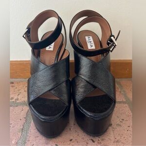 Alaia Paris Black Leather Platform Sandals